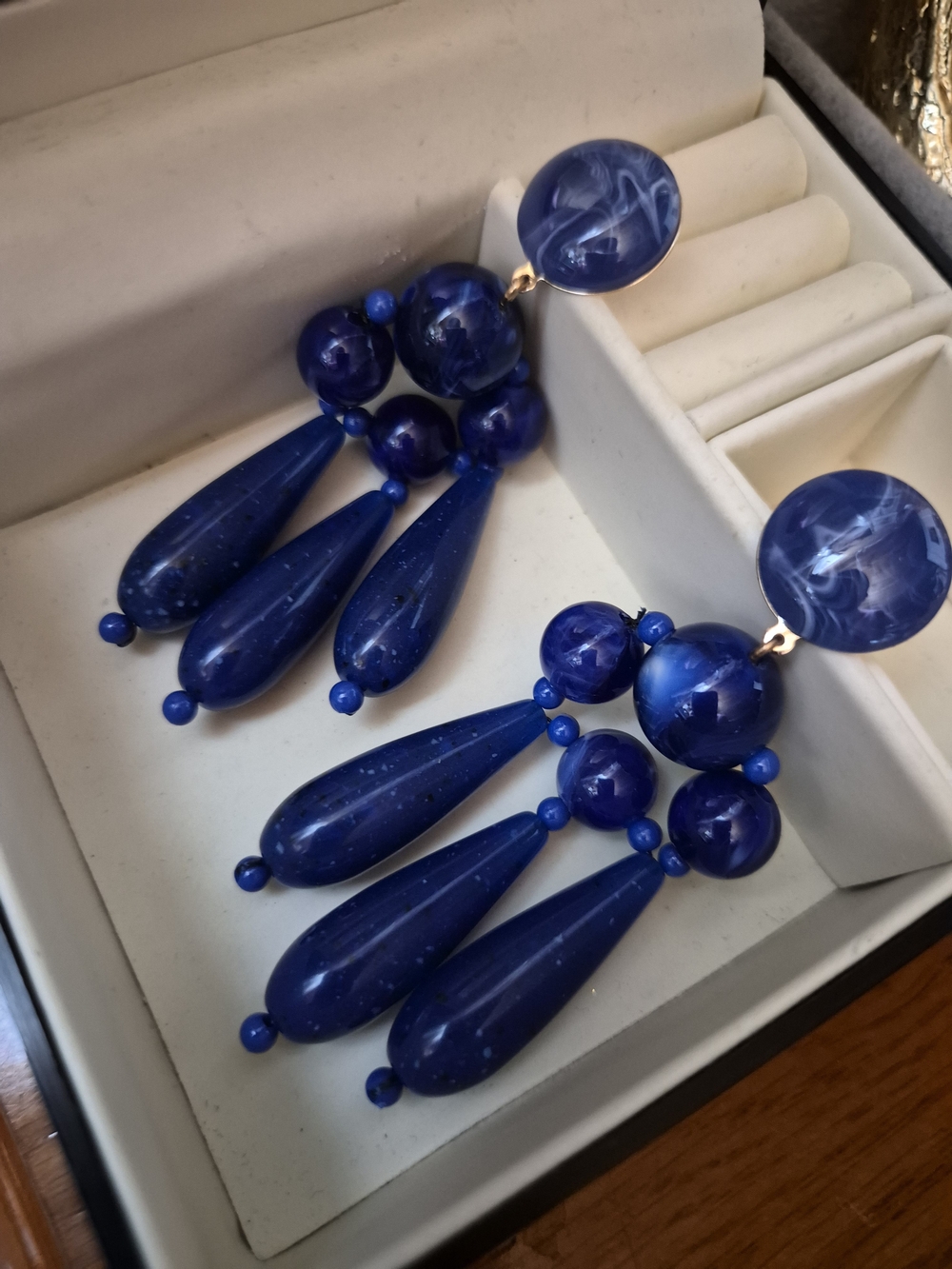 Handmade Blue Teardrop Bead Earrings - Unbranded
